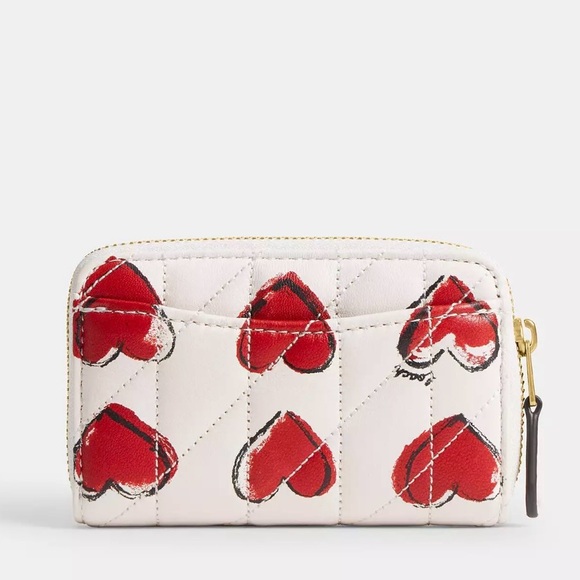 Coach Essential Small Zip Around Card Case With Quilting And Heart Print - Picture 2 of 8